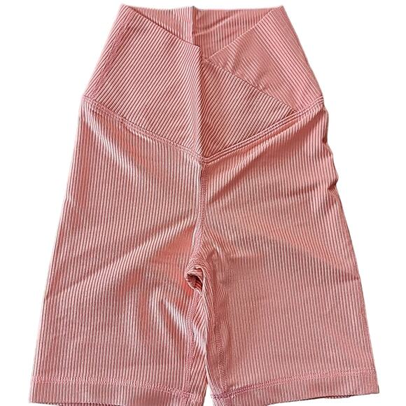 Shiny Pink Ribbed Crossover High Wasited 90 Degree by Reflex Bike Shorts Size XS - Picture 1 of 7